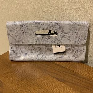 CoFi Leather Deeva Clutch: White Blue Metallic